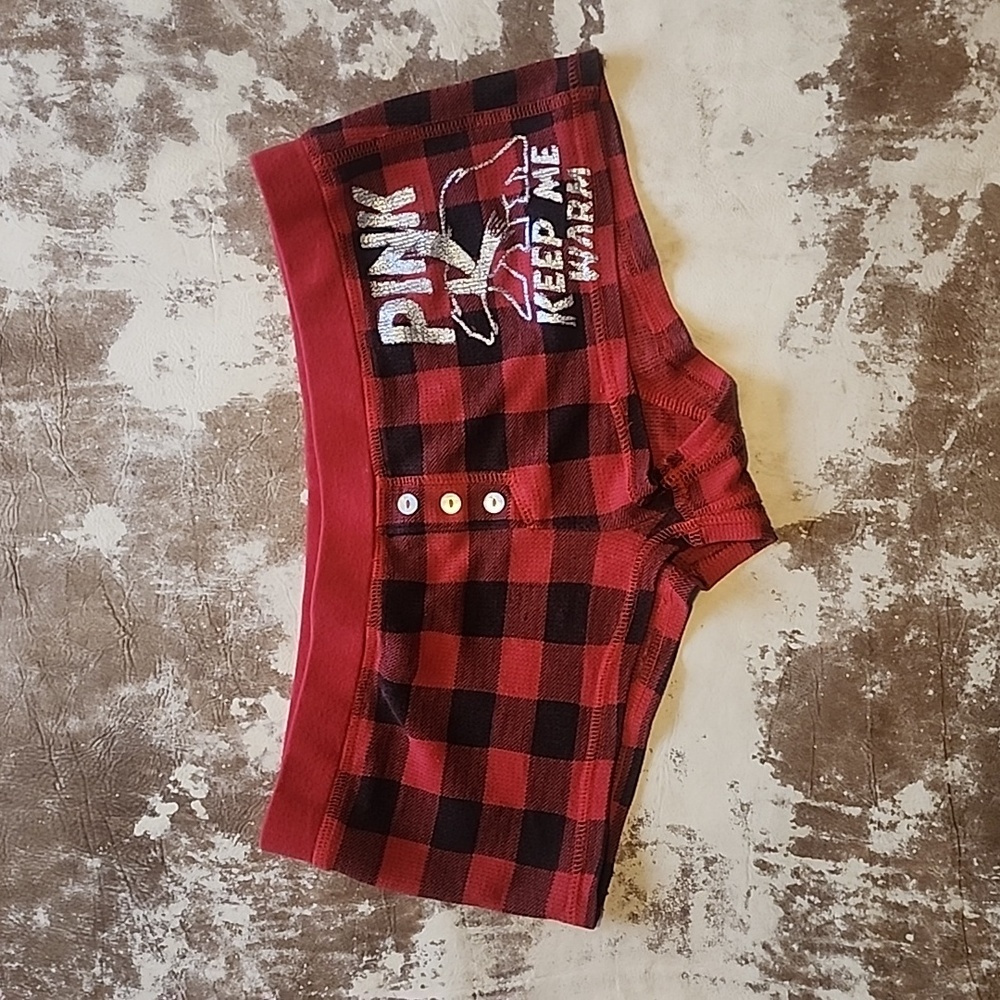 Y2K Pink VS Buffalo Check Thermal Short Shorts. Keep Me Warm. Size: S
